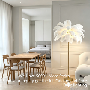 <span class=keywords><strong>Lampada</strong></span> da Terra di Lusso <span class=keywords><strong>con</strong></span> <span class=keywords><strong>Piume</strong></span> e Asta in Metallo Dorato, Luce Decorativa Romantica ed Elegante per Camera da Letto e Soggiorno - Product Image 2