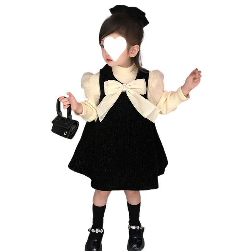 Girl's Little Fragrant Style Set Skirt Spring and Autumn Western Style Autumn Dress Baby Western Style Vest Princess Dress