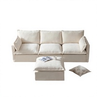 Sofá Seccional Modular en Forma de L, Otomana Extra Grande Convertible de 3 Plazas, Respaldo Cuadrado de Cuero PU, Brazos Curvos (Beige) 9331" para Sala de Estar