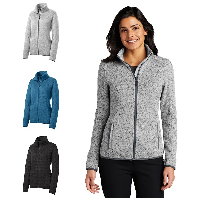 Personalized Sweater Fleece Jacket Stand Neck 100% Polyester Full Zip Fleece Women Jacket