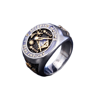 蓝色珐琅十字共济会印戒骑士圣殿骑士镀金18k珠宝结婚周年派对礼品订婚 - Product Image 1