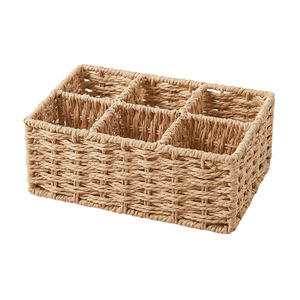Woven Storage Basket Multi Compartment Cutlery Organizer Rectangle Handmade Straw Office <b>Desk</b> Cabinet Organizer <b>Rustic</b> Style - Product Image 5