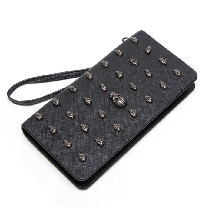 Hot selling mexican wholesale fashion vintage cross pattern men women small leather purse skull wallet