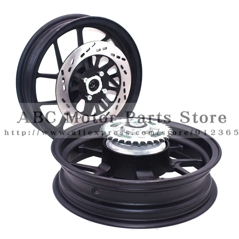 2.50-12inch Front Rims/2.75-12 inch Rear Rim with Sprocket #428-34 tooth and 200/220mm brake disc plate for Motorcycle Wheels