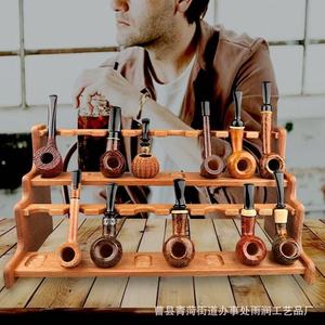 Support à pipes en bois massif à 3 niveaux, avec jointures à mortaise et tenon, portable, pour le rangement des pipes - Product Image 5