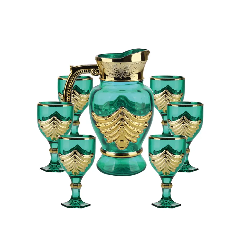 Ensemble de verres à vin dorés colorés, style marocain, 7 pièces, décoratif, bon marché, vente en gros, collection