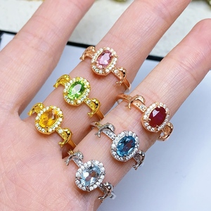 Anillo de Turmalina Natural, Rubí y Topacio, Plata de Ley 925, Corte Ovalado de 5x7mm, Anillo Multigema, Venta al por Mayor para Joyería en Transmisión en Vivo - Product Image 1