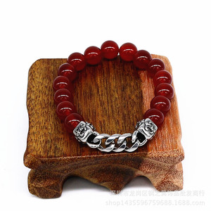 yunnique <b>Red</b> Agate Beads <b>Bracelet</b> 10mm Tibetan Silver Chain Unisex Jewelry Gift - Product Image 5