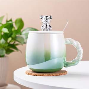 Cangkir air beruang Teddy, cangkir kopi kantor keramik tahan panas dengan sendok tutup kualitas tinggi - Product Image 5
