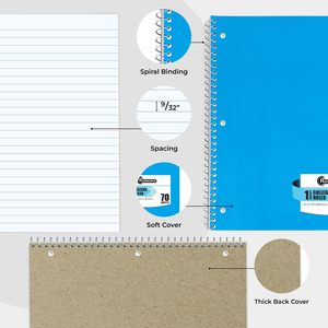 Rosmonde Spiral <strong>Notebooks</strong> 12 Pack 1 Subject College Ruled 70 Sheets 8x10-1/2" 3 Hole Punched <strong>Bulk</strong> Assorted Colors - Product Image 5