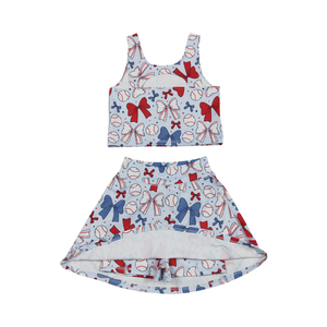 NO Tariffs Contact Us GSD2151 RTS New Kids Yoga Set <strong>Star</strong> Baseball Bows White Sleeveless Top &amp; Shorts Skirts Sets Girls <strong>Clothing</strong> - Product Image 3