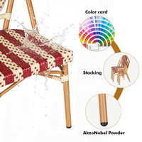 Chaise de salle à manger en rotin style bistrot français, rouge et blanche, tressée, empilable, pour extérieur, café, restaurant, terrasse