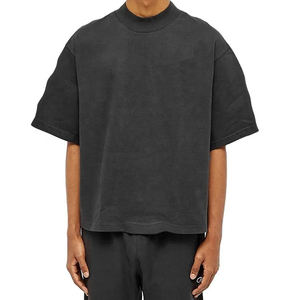 Design élégant Vintage hommes goutte épaule surdimensionné t-shirts poids lourd 310 Gsm haute qualité coton uni noir t-shirt - Product Image 1