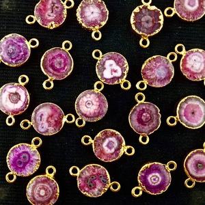 Quartz solaire rouge plaqué or, forme ronde de 13-14 mm, connecteur pour la fabrication de bijoux, breloques pour collier, breloques pour boucles d'oreilles - Product Image 4