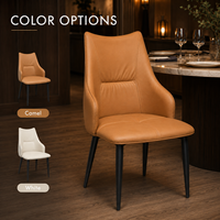Fauteuil de salle à manger moderne en cuir à dossier haut et accoudoirs ailés, avec coussin épais et pieds en métal, rembourré, élégant pour hôtel, restaurant, maison