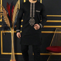 Ensemble deux pièces décontracté pour homme, Dashiki africain, couleur unie, manches longues, polyester, pour l'été et le printemps