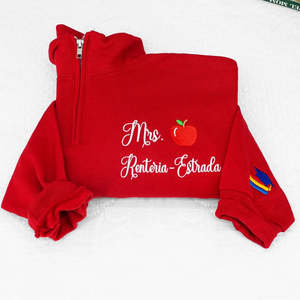 Sudadera bordada personalizada para profesores de la escuela, sudadera con cremallera de cuarto, cuello redondo, señora/Señorita, nombre, invierno, temporada de otoño, camiseta tejida en 3D - Product Image 3