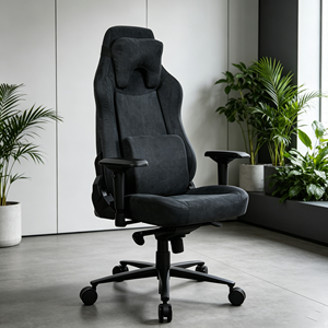 Chaise de jeu ergonomique de style racing avec revêtement en tissu suédé doux, inclinaison réglable et appui-tête amovible - Product Image 1