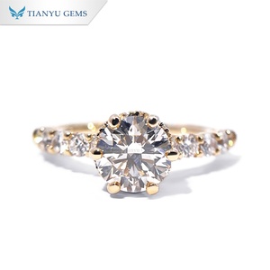 Anillo de Oro Sólido Amarillo de 14K Personalizado de Tianyu Gems con Diamante de Laboratorio de Corte Brillante Redondo, Elegante y Clásico para Mujer - Product Image 1