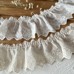 Tissu de pièce de <span class=keywords><strong>broderie</strong></span> en coton plissé jupe de <span class=keywords><strong>broderie</strong></span> d'arc blanc ourlet manchette à volants accessoires de dentelle de dentelle - Product Image 1