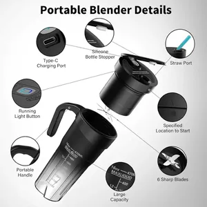16oz <span class=keywords><strong>Smart</strong></span> <span class=keywords><strong>Mini</strong></span> spremiagrumi bottiglie BPA Free Personal Blender 4000mah USB-C ricaricabili all'aperto frullatori portatili - Product Image 6