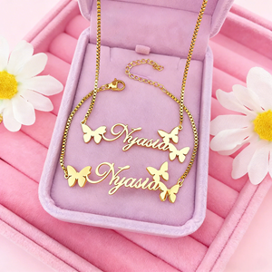 Kinder-Schmuckset mit Individueller Namensgravur, Schmuckbox, Edelstahlkette, 18K Vergoldeter Schmetterling, Personalisiertes Geschenk für Frauen - Product Image 2