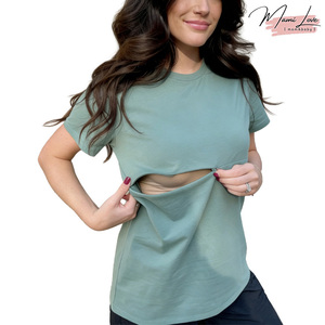 <span class=keywords><strong>T</strong></span>-<span class=keywords><strong>shirt</strong></span> d'<span class=keywords><strong>allaitement</strong></span> pour femme avec <span class=keywords><strong>fermeture</strong></span> <span class=keywords><strong>éclair</strong></span> discrète, en Spandex/Coton respirant, vert forê<span class=keywords><strong>t</strong></span> - Product Image 1
