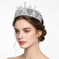 Couronne de mariée de luxe en treillis triangulaire avec zircone cubique, diadème de mariage en forme de goutte d'eau, coiffe de reine de concours, vente en gros