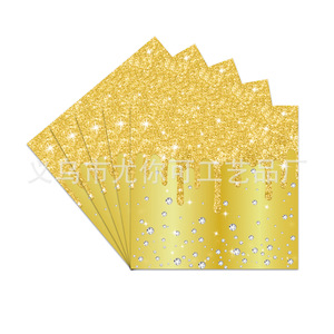 Ensemble de vaisselle jetable sur le thème du diamant doré, assiettes en papier, gobelets, serviettes, fournitures pour fêtes - Product Image 4