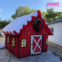 Maison de Noël gonflable géante de 3 m de haut pour l'extérieur, cabane rouge géante de Père Noël avec lumières LED et toit enneigé pour la décoration de fête de fin d'année