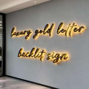 Custom <b>Led</b> <b>Channel</b> Letter Sign Indoor Reception Office Company 3d Business logo Acrylic Gold Light Letter Backlit Custom Sign - Product Image 5