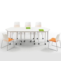 Table de formation modulaire blanche moderne avec roulettes, table de réunion mobile collaborative pour salle de formation et salle de classe