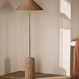 Rattan Floor Lamp Brown Shade <b>Pull</b> String Switch Energy Saving <b>Light</b> Home Use - Product Image 2