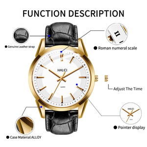 HALEI <b>Couple</b> Quartz <b>Watches</b> Analog Leather Strap Elegant Fashion <b>Watch</b> Set Roman Numeral Display Japanese movement Wholesale - Product Image 3