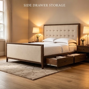 Lit plateforme rembourré en bois avec rangement, cadre de lit moderne en tissu lin capitonné avec tête et pied de lit pour les designers d'intérieur - Product Image 2