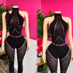 Vivibloook Z927JP04 Club Wear Sexy Hollow Lace See Through Bodysuits Black Hollow Out Sexy Bodycon Monos para mujeres - Product Image 2