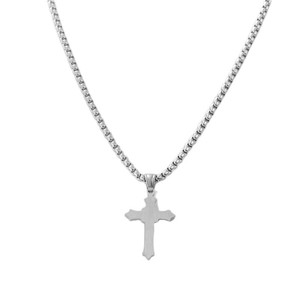 Stainless Steel Cross Pendant <b>Necklace</b> Men's Geometric Design Pave Setting 120221 - Product Image 2