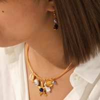 Collier Pendentif Cœur en Céramique Océanique, Plaqué Or 18K, Acier Titane, Breloque Coquillage, Chaîne Ras du Cou de Luxe Léger et de Niche