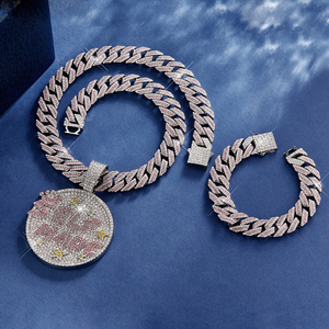 3PCS Iced Out Shiny Letter Self Made Round Medal Pendant avec Round Stars Shape Necklace and Bracelet Jewelry - Product Image 6