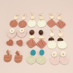 Jachon – boucles d'oreilles pendantes en argile polymère, boucles d'oreilles en poterie douce, Art créatif, tissage rond géométrique rétro - Product Image 1