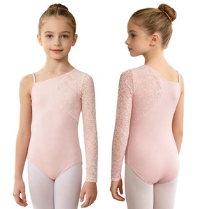 Maillot de Ballet para Niñas con Manga de Encaje, Tirantes Finos, Un Hombro Descubierto, Estampado Floral, Traje de Ballet Lírico Personalizado - Product Image 2