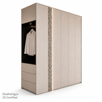 Armoire sur mesure en MDF de qualité ENF, beige terrazzo, avec niche ouverte et éclairage LED linéaire pour suite parentale, OEM ODM Direct
