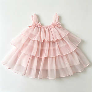 Vestido de Gasa con Capas <span class=keywords><strong>para</strong></span> Bebé Niña, Ideal <span class=keywords><strong>para</strong></span> Bautizo, Primera Comunión, Primer Cumpleaños, Color Sólido, Verano, 0-3 Años - Product Image 4