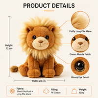 Peluche Lion Shaggy Doré Brun Clair à Mâchoire Pâle, Cadeau de Bienvenue pour les Adhérents au Club de la Faune Sauvage