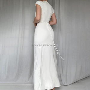 Cx8979 Women's Casual Summer Red Crossover Strapless Dress Sexy <strong>Non</strong>-Slip Natural Waist Popular <strong>Fashion</strong> Solid Eco-Friendly - Product Image 3