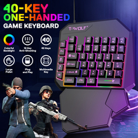 Teclado Mini T-WOLF T19 de Una Mano para Juegos, Teclado Ergonómico con Cable y Retroiluminación LED de 40 Teclas para Teléfono