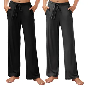 MQF Pantalon de pyjama décontracté à motif vertical pour femmes, micro-corne, ensemble deux pièces