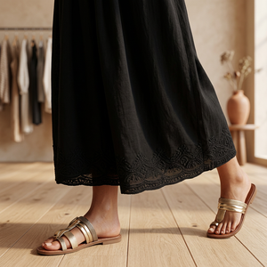 Women's Black Cotton Breathable Casual Low Elastic Waist Flat Front Free Size Straight Bohemian Loose Ankle-Length Summer <b>Pants</b> - Product Image 4