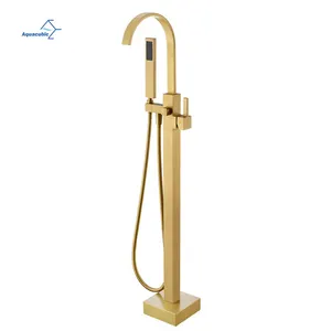 Bathroom Sanitary Ware Made In China In Gold Color Bathtub Faucet Solid Brass Floor Freestanding Bathtub Tap Faucet