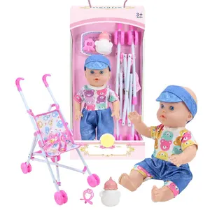 Hot Sale 13inch Boy Baby Doll With Cart Can Water Pee Play House Real Life Baby Dolls Plastic Toy